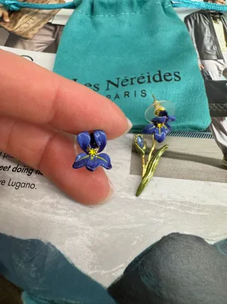 Pendientes Les Néréides Flor Azul y Dorados