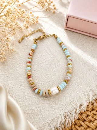 Pulsera de piedras naturales y perla natural