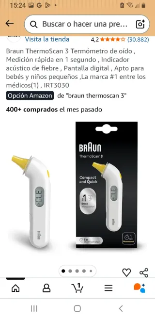 Braun thermoscan 3 termometro de oido