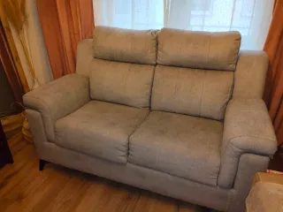 Sofá de 2 plazas tela beige/gris