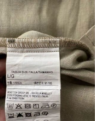 Camisa Benetton Lino Mujer Verde Oliva