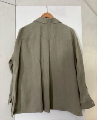 Camisa Benetton Lino Mujer Verde Oliva