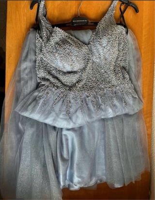 Vestido fiesta gris plateado T38