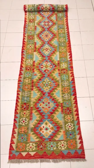 Tappeto Kilim afgano corsia 398x74 cm