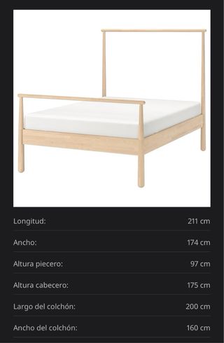 Cama de abedul macizo + somier + mesitas a juego