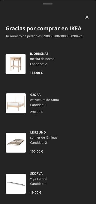 Cama de abedul macizo + somier + mesitas a juego