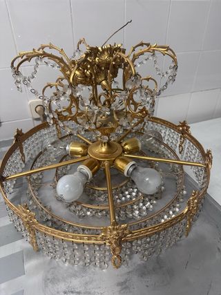 Lámpara araña cristal roca retro dorada