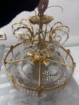 Lámpara araña cristal roca retro dorada