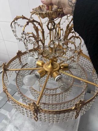 Lámpara araña cristal roca retro dorada