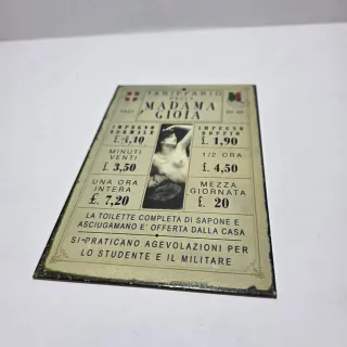 Riproduzione insegna tariffario della Madama Gioia