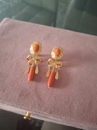 Pendientes Antiguos Oro 18k Corales
