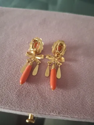 Pendientes Antiguos Oro 18k Corales