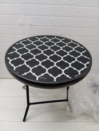 Mesa Auxiliar Redonda Plegable de Cristal negro