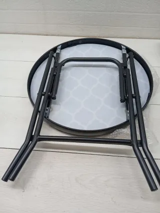 Mesa Auxiliar Redonda Plegable de Cristal negro