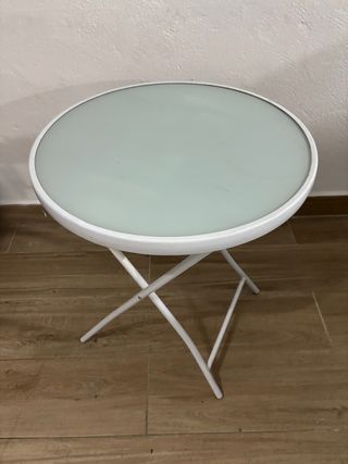 Mesita redonda plegable cristal y metal