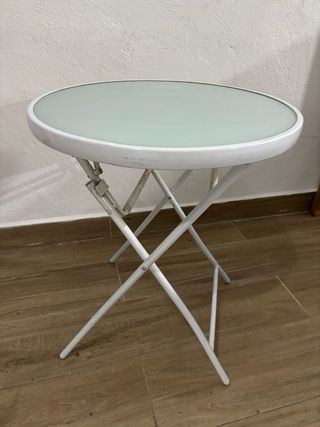 Mesita redonda plegable cristal y metal