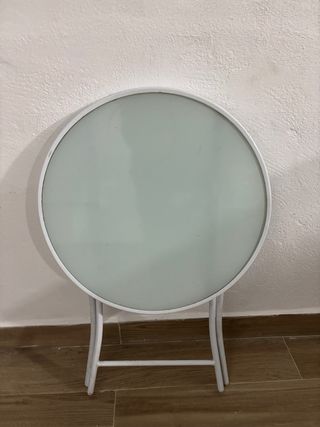 Mesita redonda plegable cristal y metal
