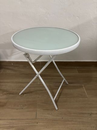 Mesita redonda plegable cristal y metal