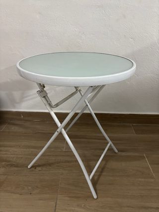 Mesita redonda plegable cristal y metal