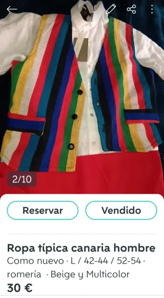 Disfraz Indianos o traje canario Talla M