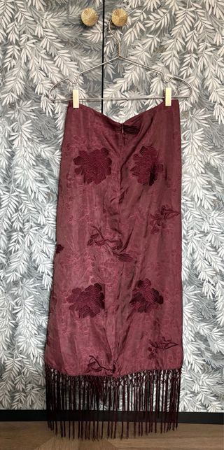 Falda pareo flecos burdeos talla S