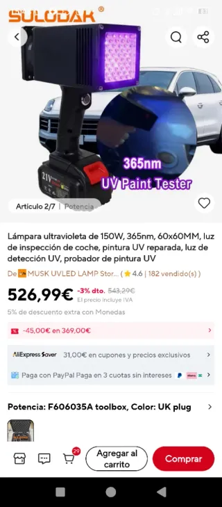 Luz UV Potente 405NM Patente CN202430805423.5