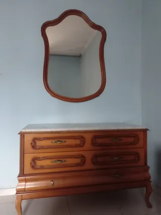 Cómoda y espejo vintage madera y mármol