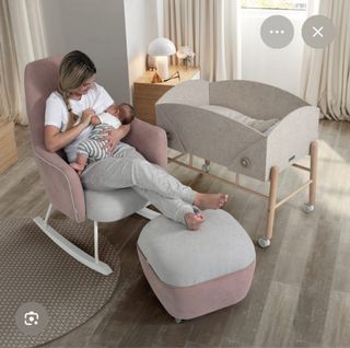 Puff Moom en tela gris y rosa