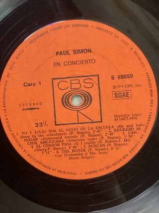 Paul Simon Live Rhymin' LP