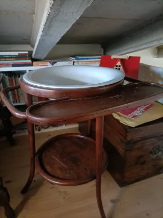Mueble lavabo antiguo madera y cerámica