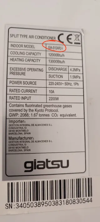 Placa electrónica unidad interior a/a Giatsu