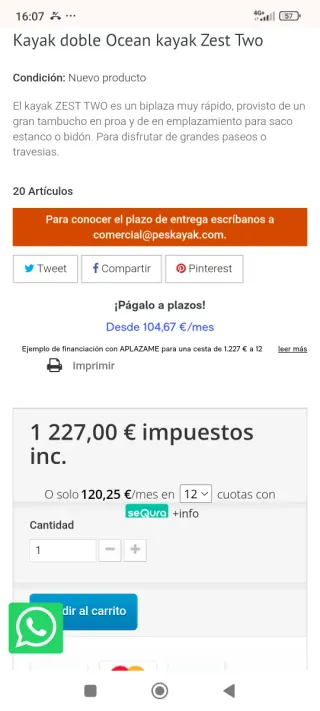 Kayak doble para 2 personas