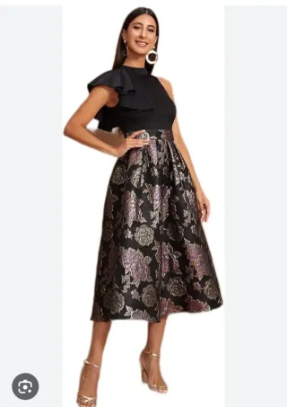 Vestido fiesta Shein negro, morado y dorado.TallaL