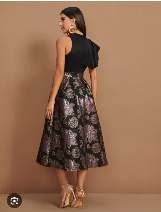 Vestido fiesta Shein negro, morado y dorado.TallaL