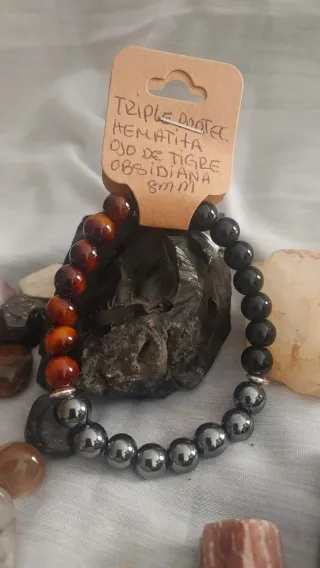 Pulsera Triple Protección Hematita Ojo Tigre Obsid