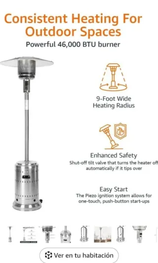 Estufa Exterior Gas 13kw acero y negra