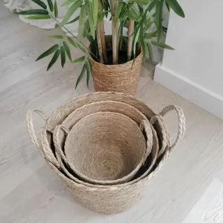 Conjunto 3 Cestas Fibras Naturales Estilo Boho