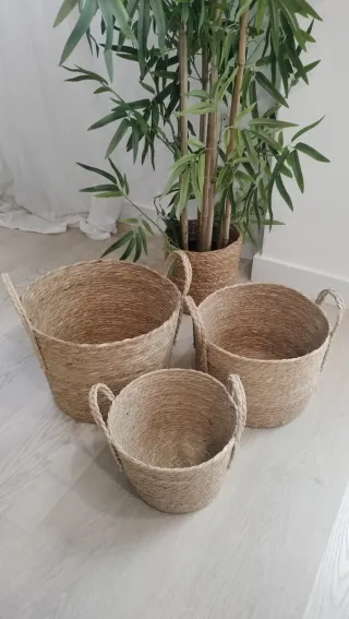Conjunto 3 Cestas Fibras Naturales Estilo Boho