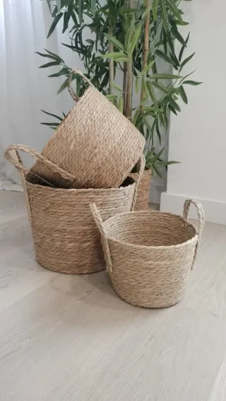 Conjunto 3 Cestas Fibras Naturales Estilo Boho