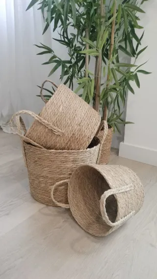 Conjunto 3 Cestas Fibras Naturales Estilo Boho