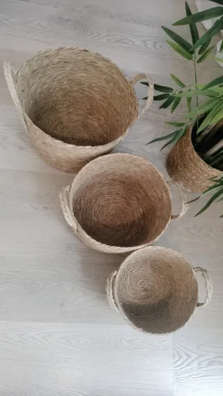 Conjunto 3 Cestas Fibras Naturales Estilo Boho