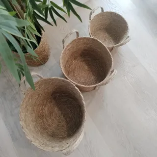Conjunto 3 Cestas Fibras Naturales Estilo Boho