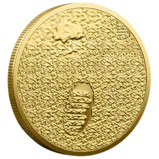 MONEDA CONMEMORATIVA BAÑADA EN ORO HUELLA LUNAR