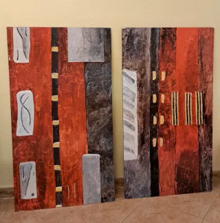 Set di 2 quadri astratti moderni da 62 x 122 cm.