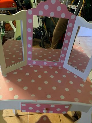 Tocador infantil madera con espejo y taburete