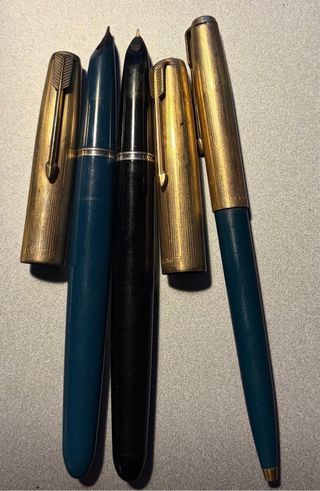 Lote 3 penne stilografiche Parker placcate in oro