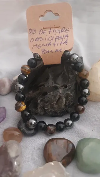 Pulsera Triple Protección Ojo Tigre Obsidiana Hema