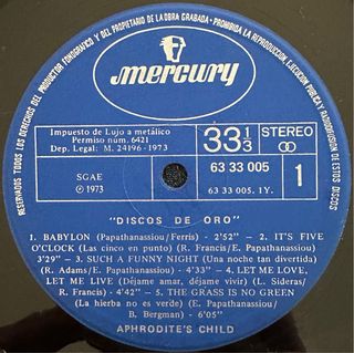 APHRODITES CHILD VINILO LP DISCO ORO ROCK 1973