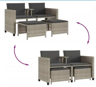 Divano da giardino Polyrattan grigio