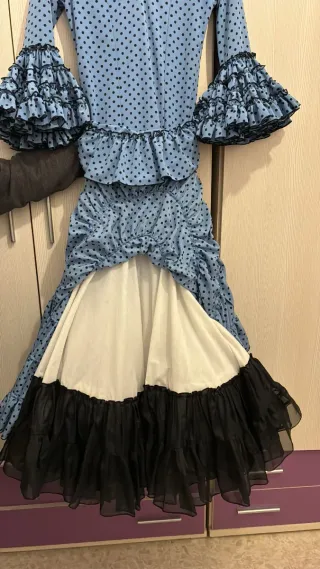 Traje Flamenca Lunares Azul Crespón